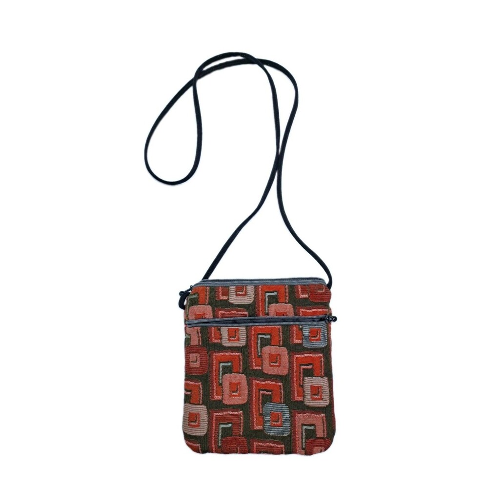 Maruca Mixed Print Crossbody Bag Olive Orange Geometric Boho Artisan Purse